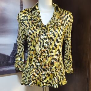 Chic Yellow Patterned Women's Blouse